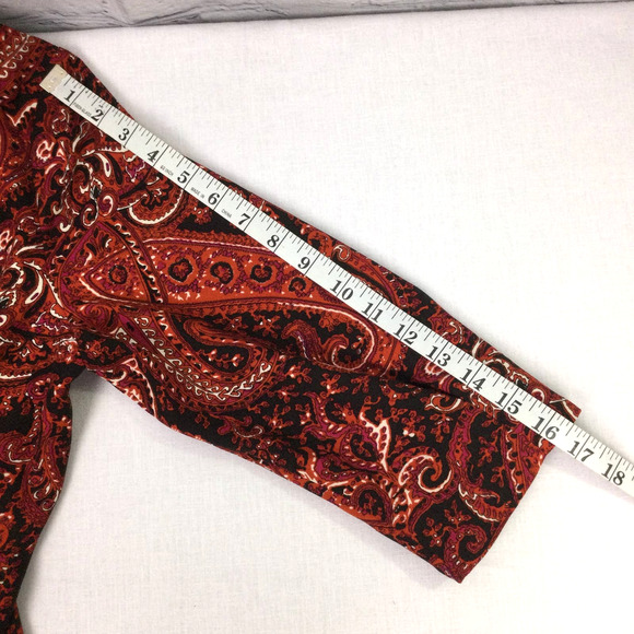 Talbots Petite Boat Neck Elbow Sleeve Burnt Orange Paisley Tie Midi Dress 12P - Picture 9 of 15